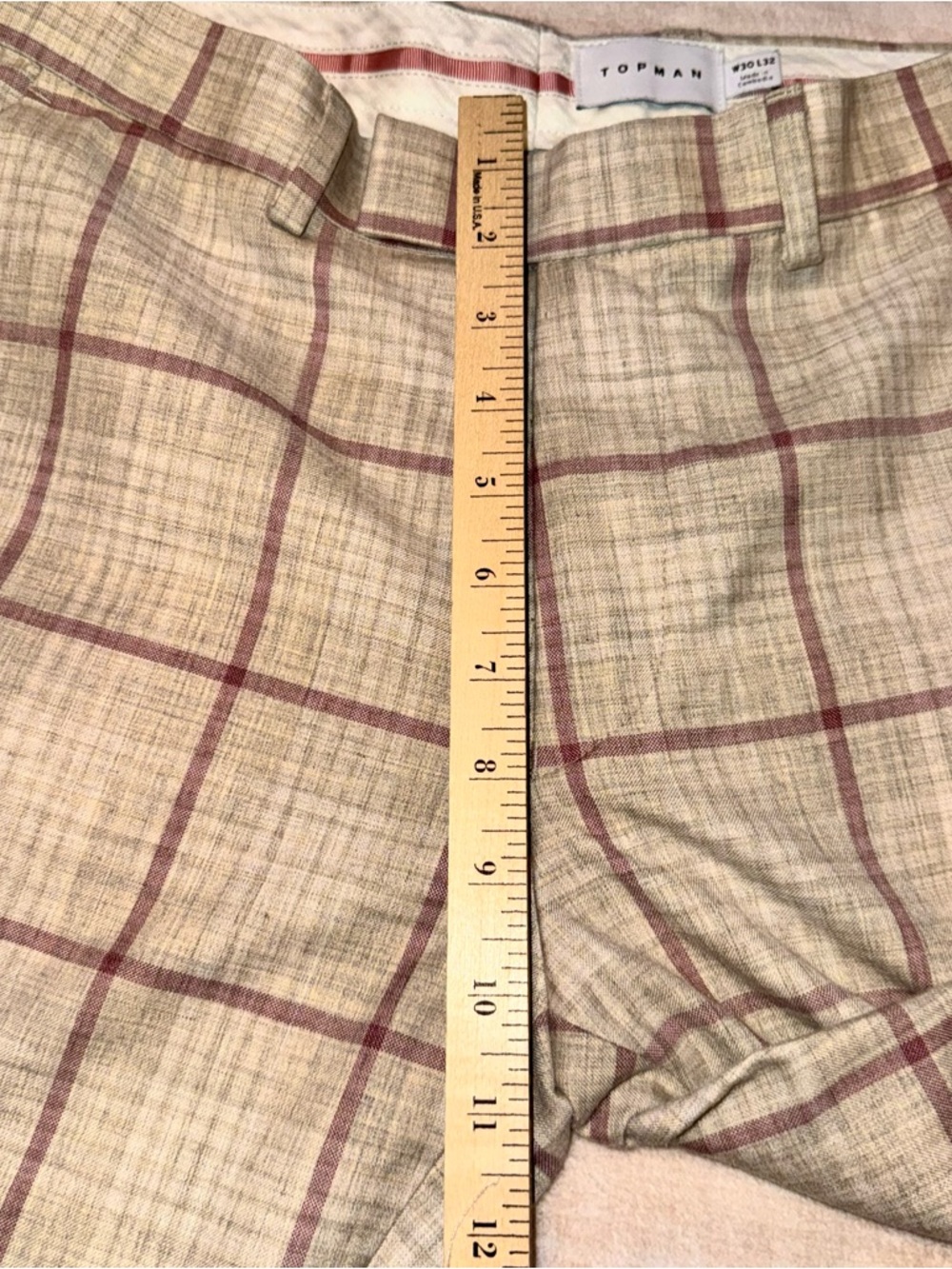 Topman Beige Plaid Dress Pants with Red Windowpane Trim - Picture 11 of 11